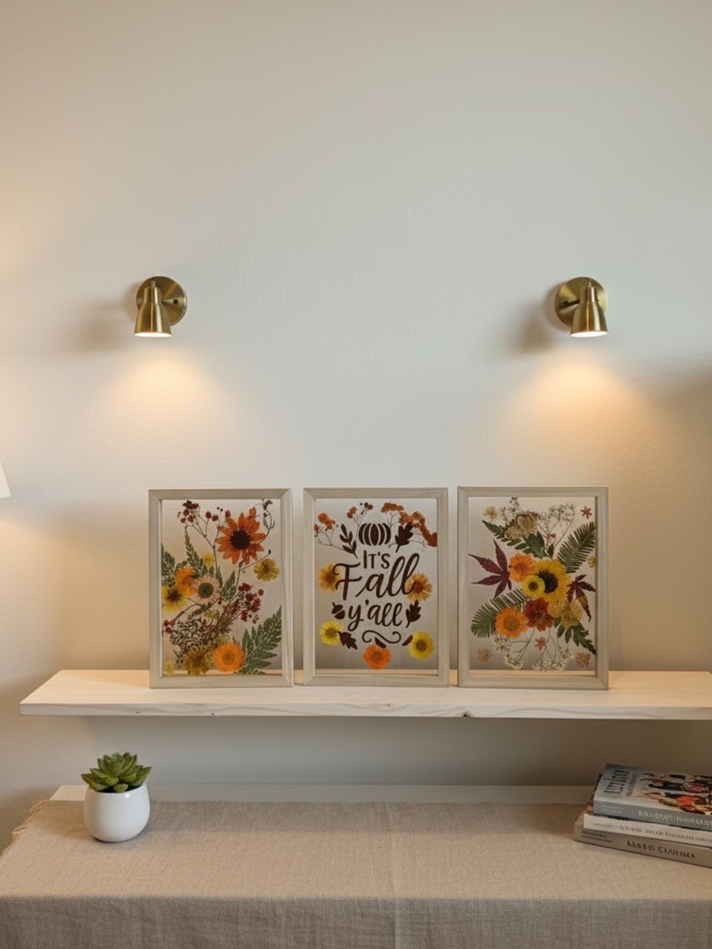 Autumn Pressed Flower Wall Art Set - Orange & Yellow 4”x. 6”